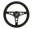 Universal (Rigid) (Black Leather Rim, Matte Black Spokes With Circular Cutouts) (M3 Colorway Stitching) (350mm Diameter)